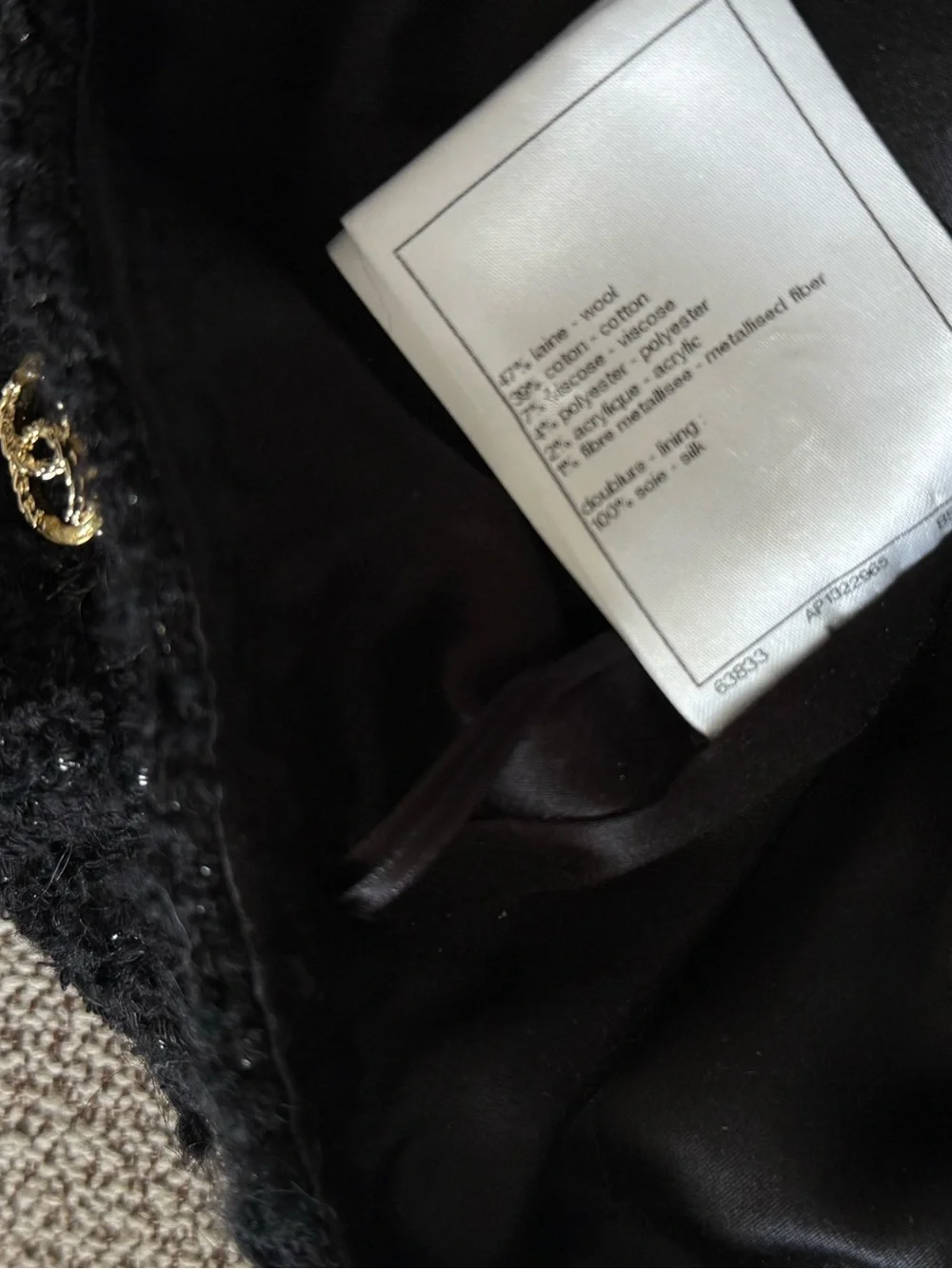 CHANEL Black Bouclé Pencil Skirt with Gold Chain Trim CHANEL IRIDESCENT TWEED 38